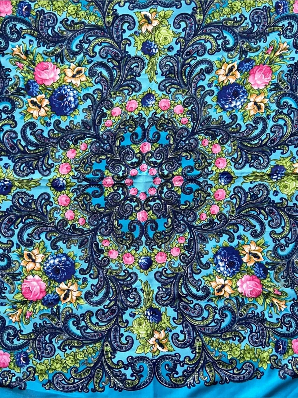 Turquoise Blue Colorful Floral Paisley Multi-Use Scarf Head-Covering Accessory